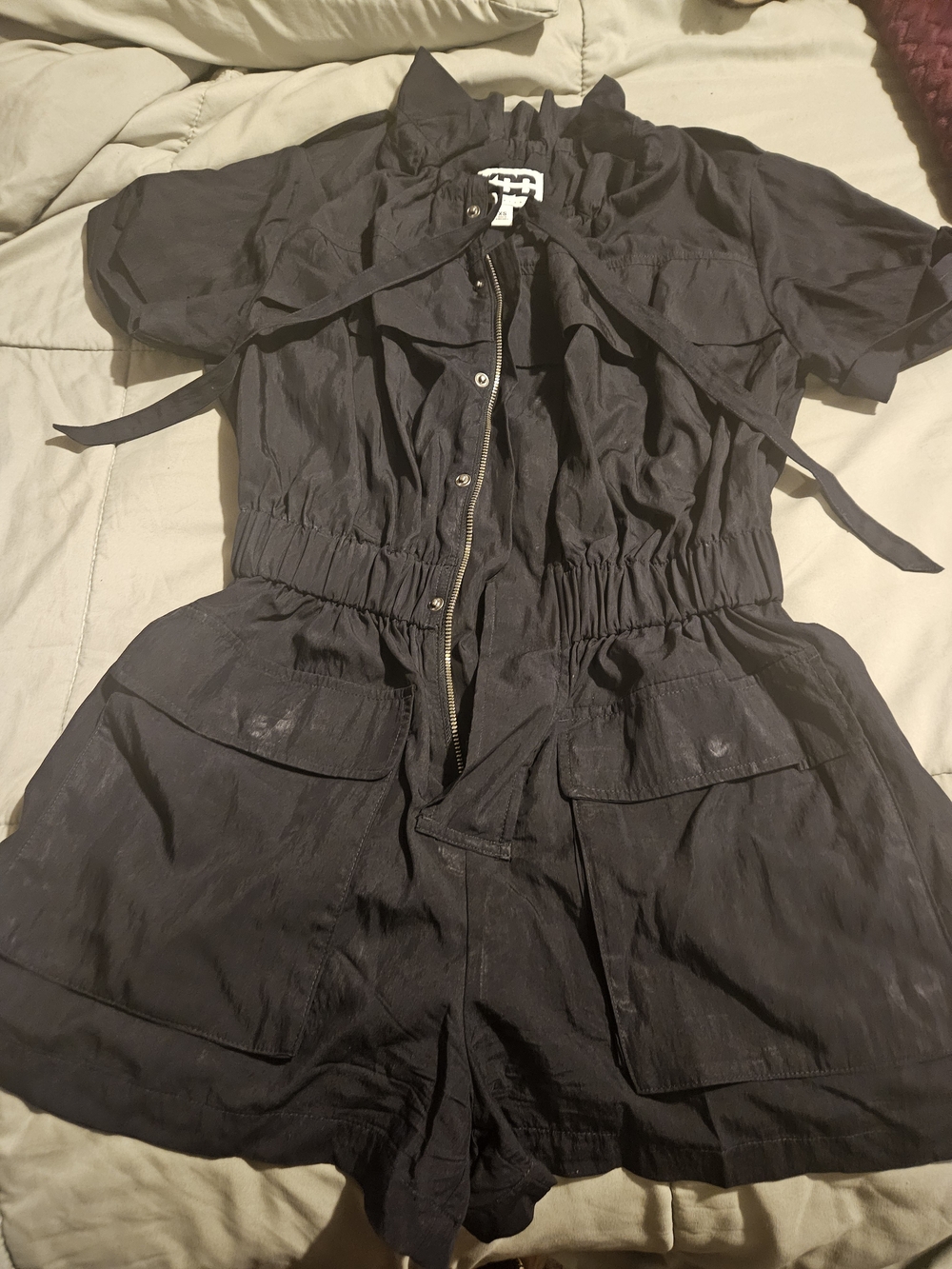 Navy Blue Short-Sleeve Utility Romper